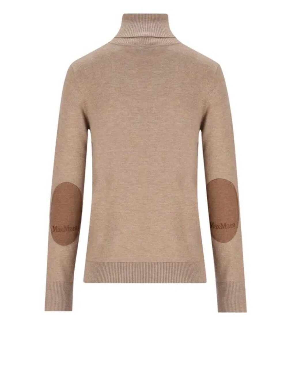 MaxMara Taupe Turtleneck Sweater with Brown Elbow Patches